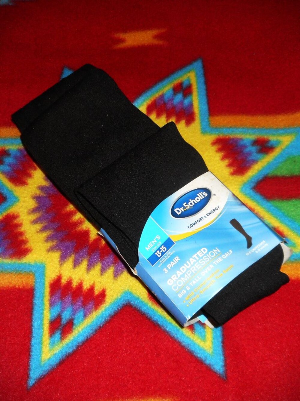 3 Pairs Dr. Scholl's Black Graduated Compression Socks Men's Size: 13-15
